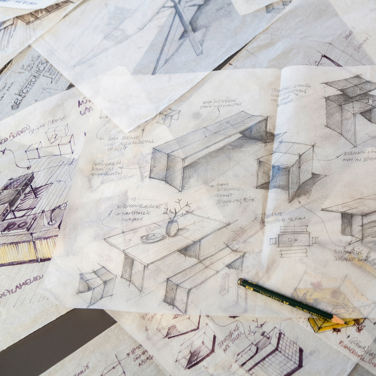 Skizzensammlung Handskizzen auf Aquavit von Studio designkollektiv